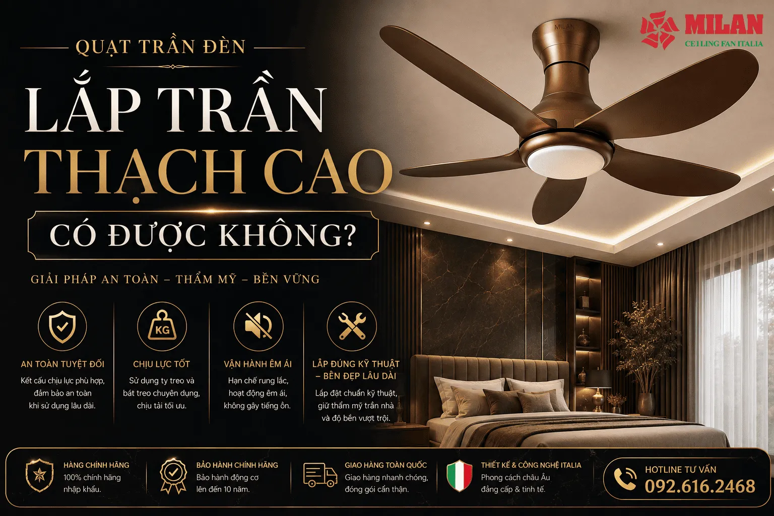 lắp quạt trần đèn trần thạch cao